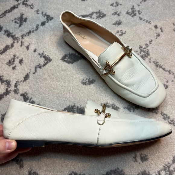 CLARKS Pure2 Genuine Leather Ivory Work Preppy Classic Loafers Mules Flats - Picture 4 of 9